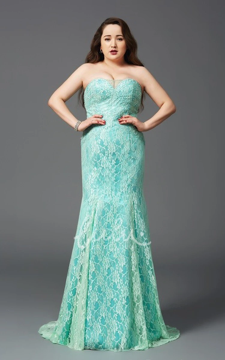 Lace Strapless Sheath Formal Dress with Brush Train