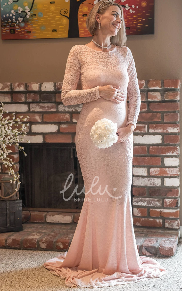 Long Sleeve Maternity Bridesmaid Dress with Court Train