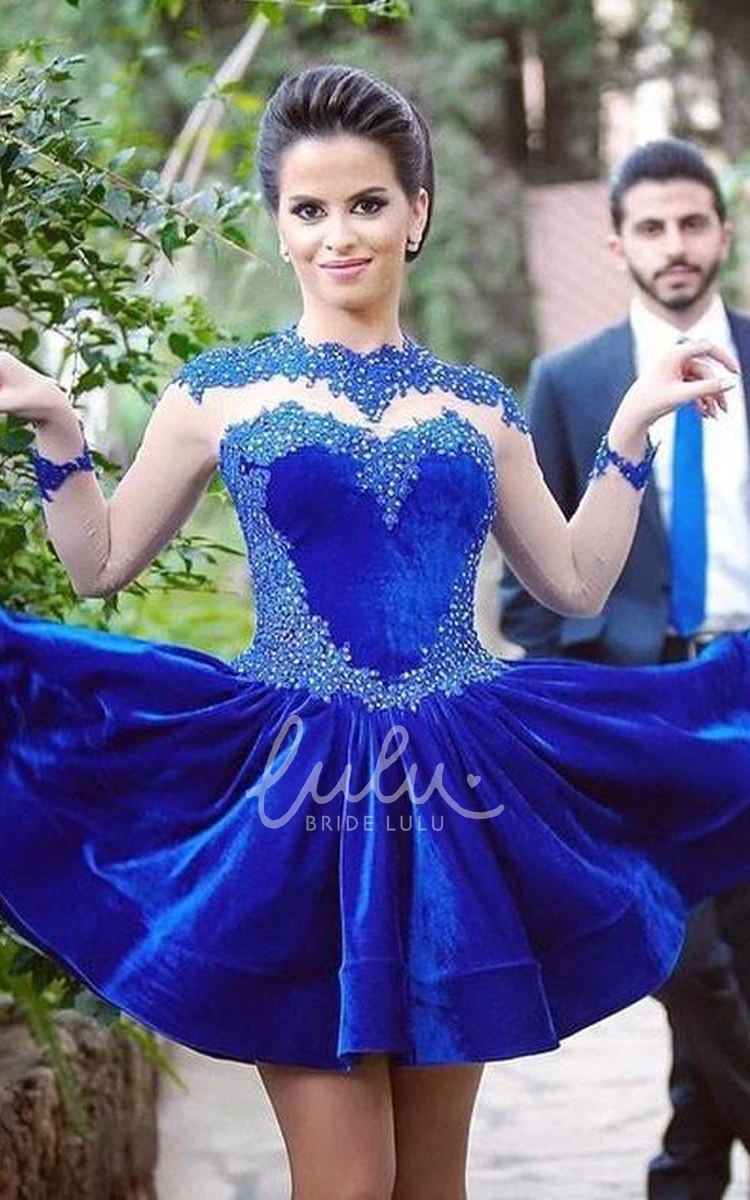 Elegant Royal Blue Long Sleeve Homecoming Dress with Appliques