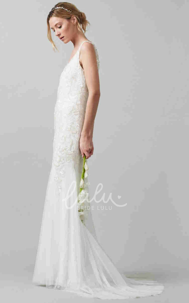Sleeveless Tulle Sheath Wedding Dress Modern Bridal Gown