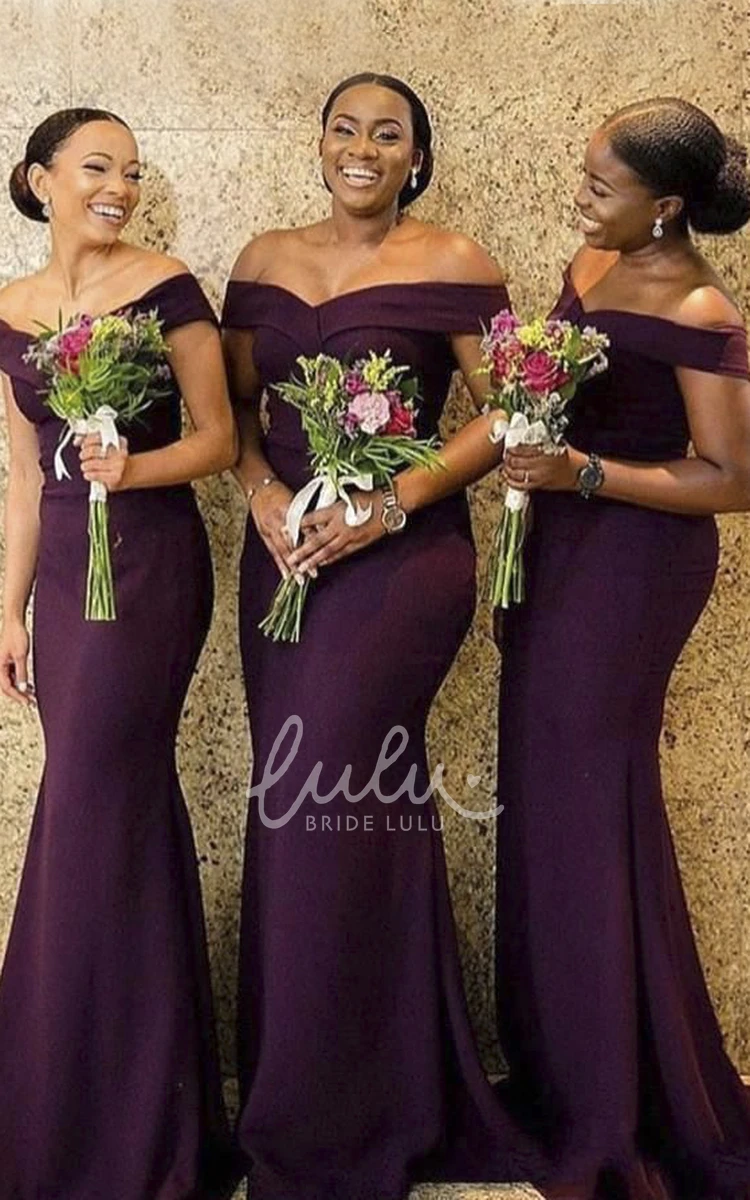 Elegant Mermaid Jersey Bridesmaid Dress with Off-the-Shoulder Neckline and Ruching