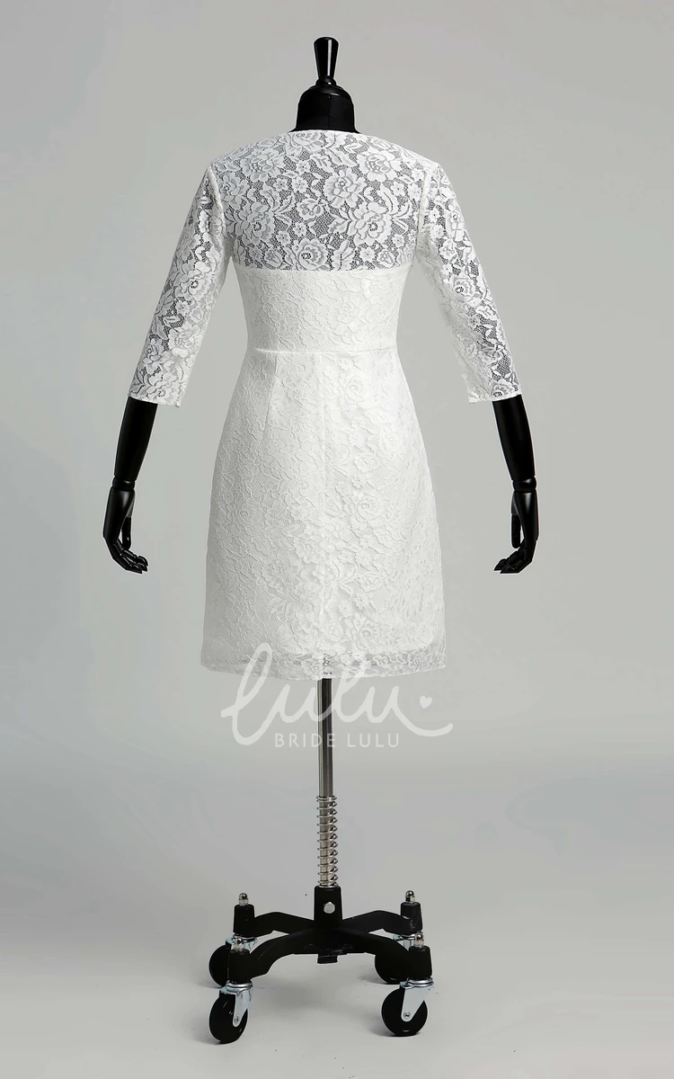 Lace A-line Wedding Dress with V-neckline Illusion 3/4 Sleeves and Ruched Details