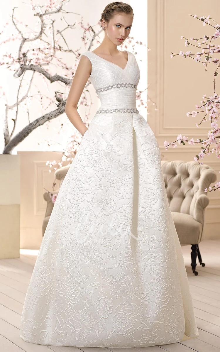 Beaded A-Line V-Neck Sleeveless Wedding Dress Modern Bridal Gown