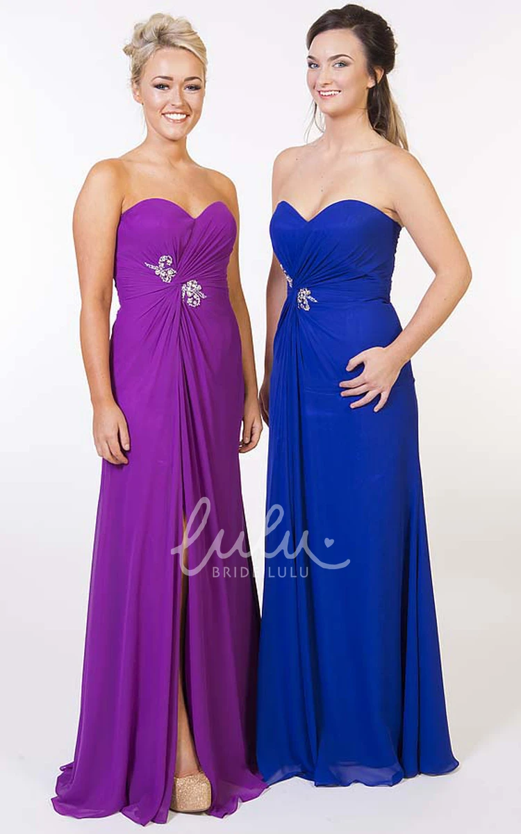 Maxi Sweetheart A-Line Criss-Cross Sleeveless Prom Dress with Broach and Split Front Flowy Chiffon Gown