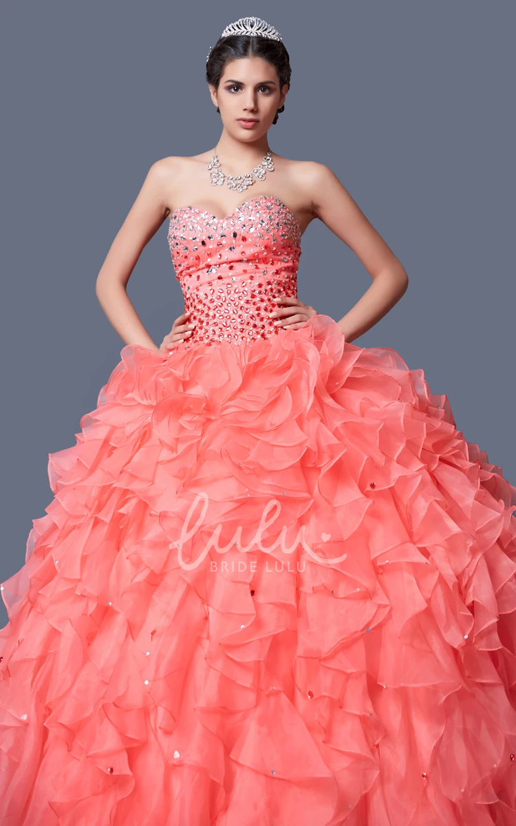 Organza Ruffle Beaded Quincenera Dress