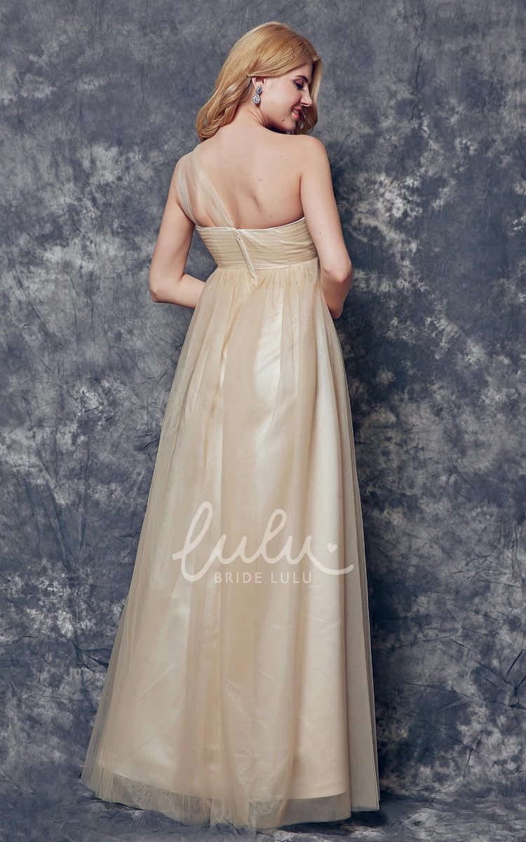 Pleated One Shoulder Tulle Bridesmaid Dress with Flowy Skirt