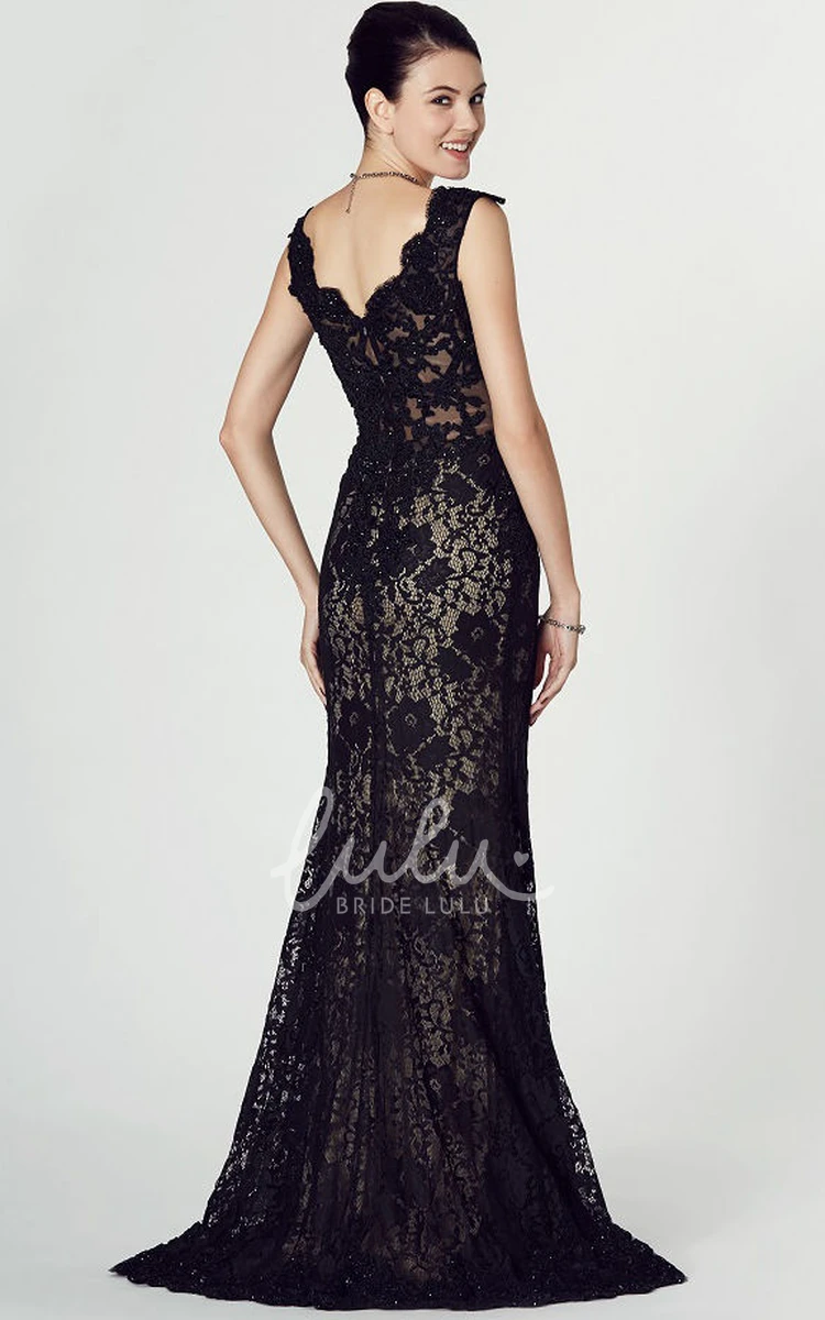 Lace Sleeveless V-Neck Split-Front Prom Dress With Appliques