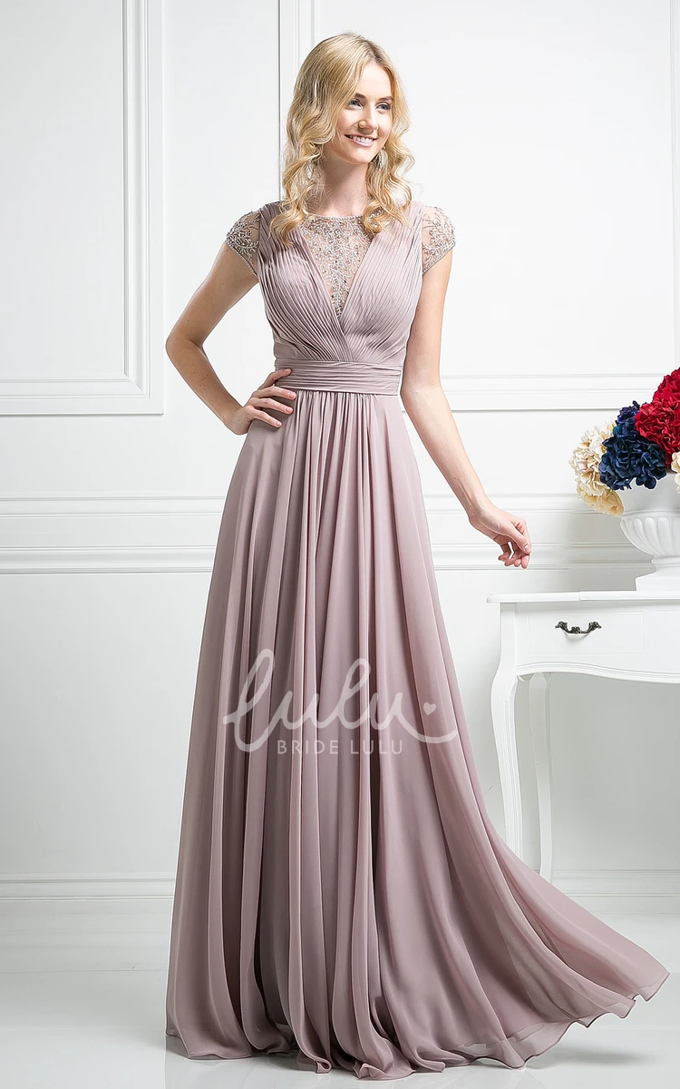 Chiffon Illusion Bridesmaid Dress with Beading and Pleats