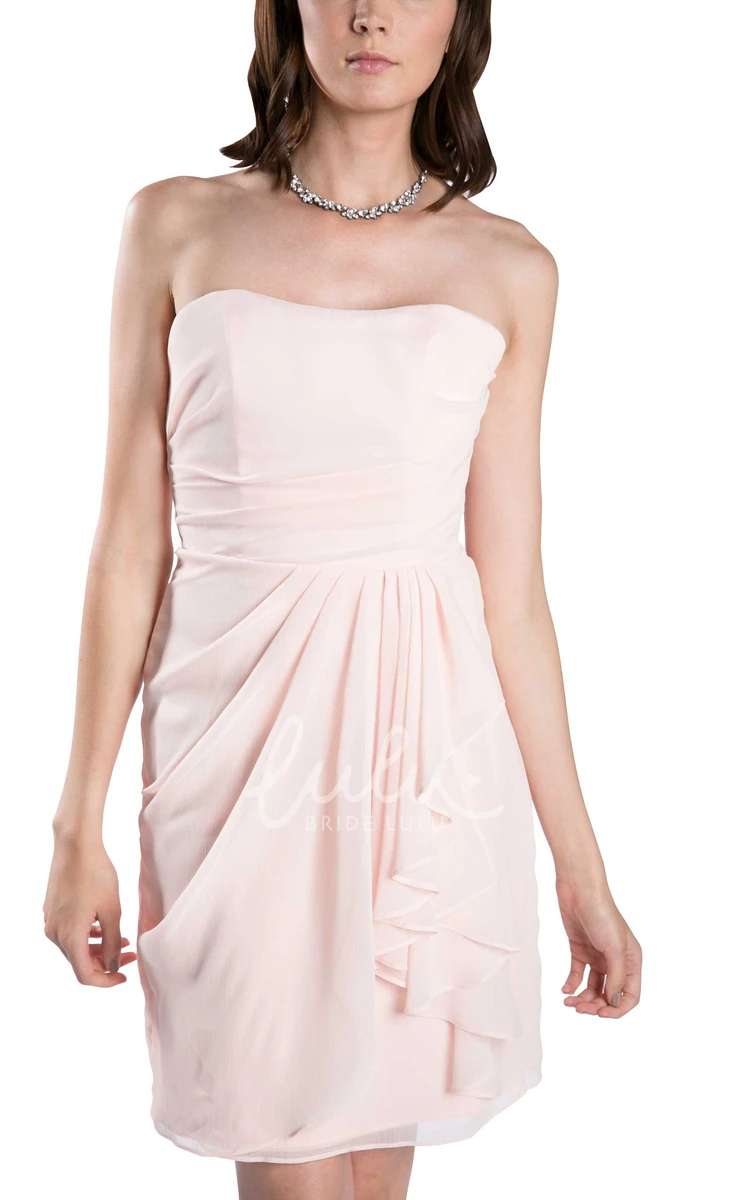 Strapless Draped Chiffon Bridesmaid Dress in Muti-Color Short Pencil Style