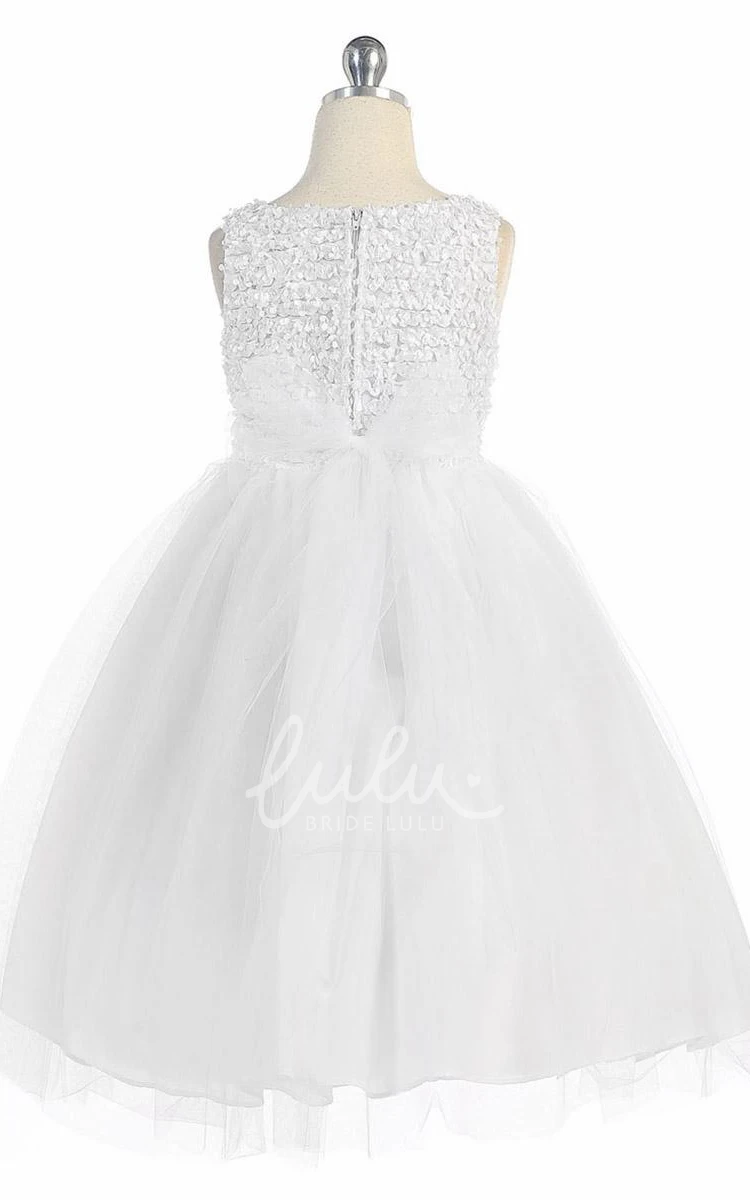 Bowed Tiered Tulle Tea-Length Flower Girl Dress Simple Dress for Girls