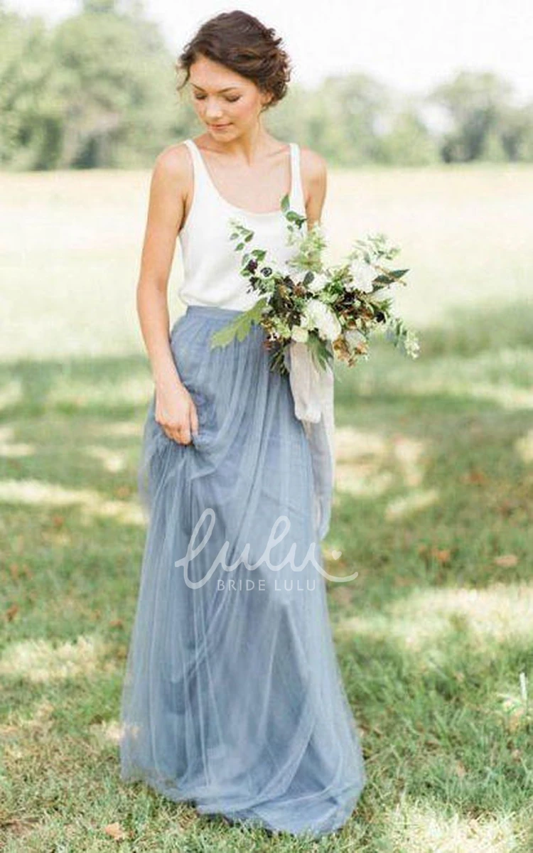 Sleeveless A-line Tulle Gown with Pleats and Scoop Neck