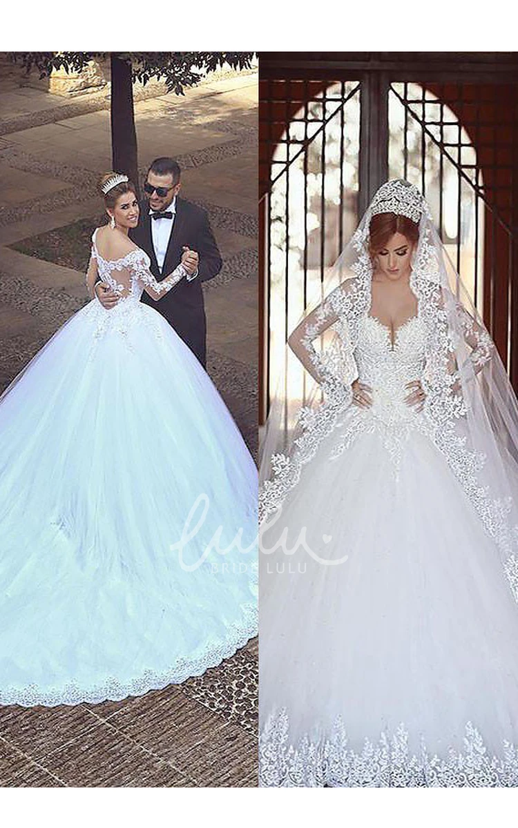 Illusion Ball Gown Wedding Dress with Off-the-shoulder Lace Bodice