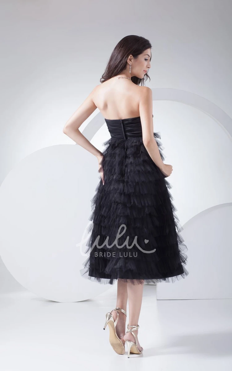 Tulle Tea-Length Formal Dress Sweetheart A-Line with Ruching and Tiers