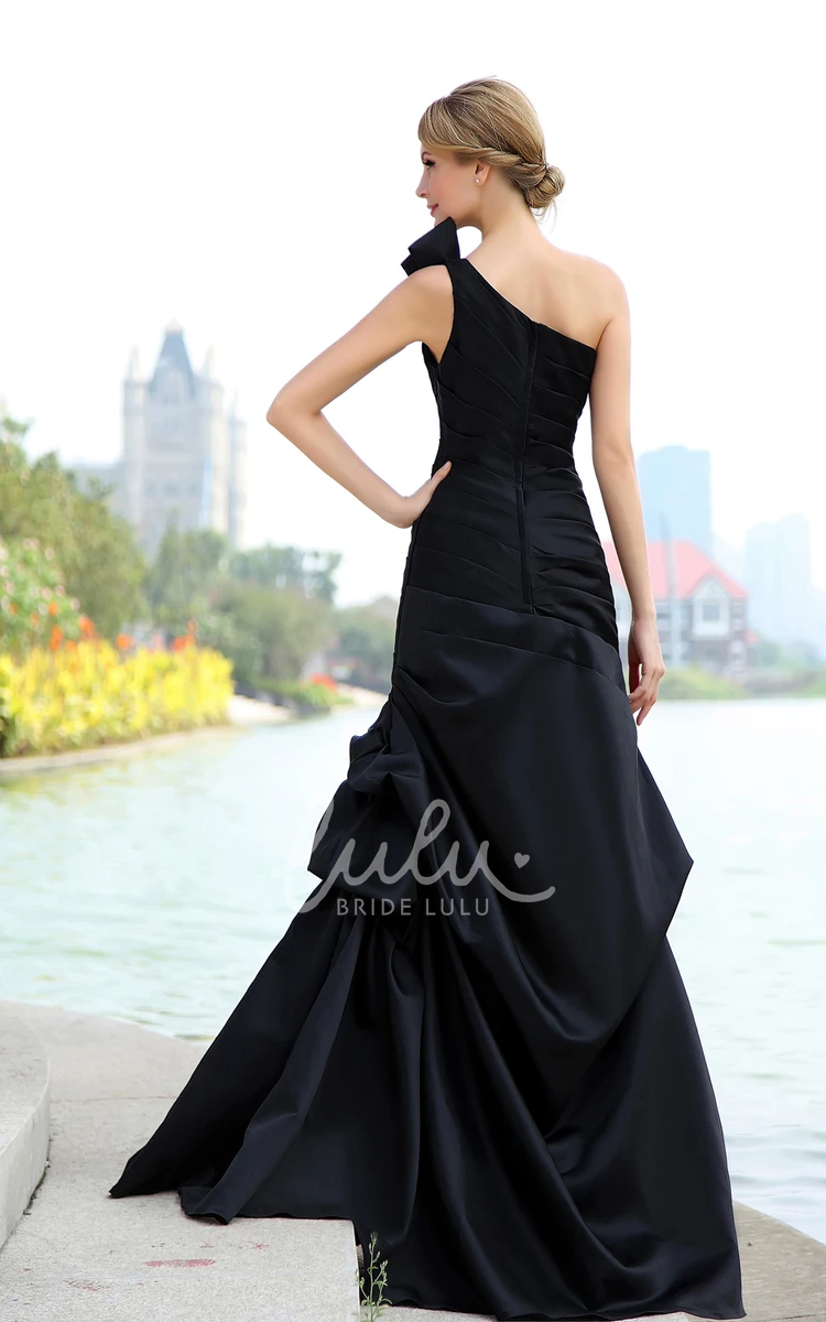 One-Shoulder Satin Dress with Ruffles Elegant Formal Dress