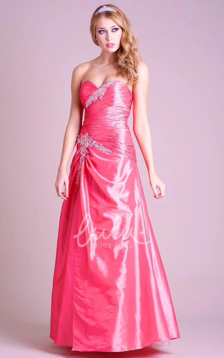 Satin Sweetheart A-Line Prom Dress with Ruching and Draping Floor-Length