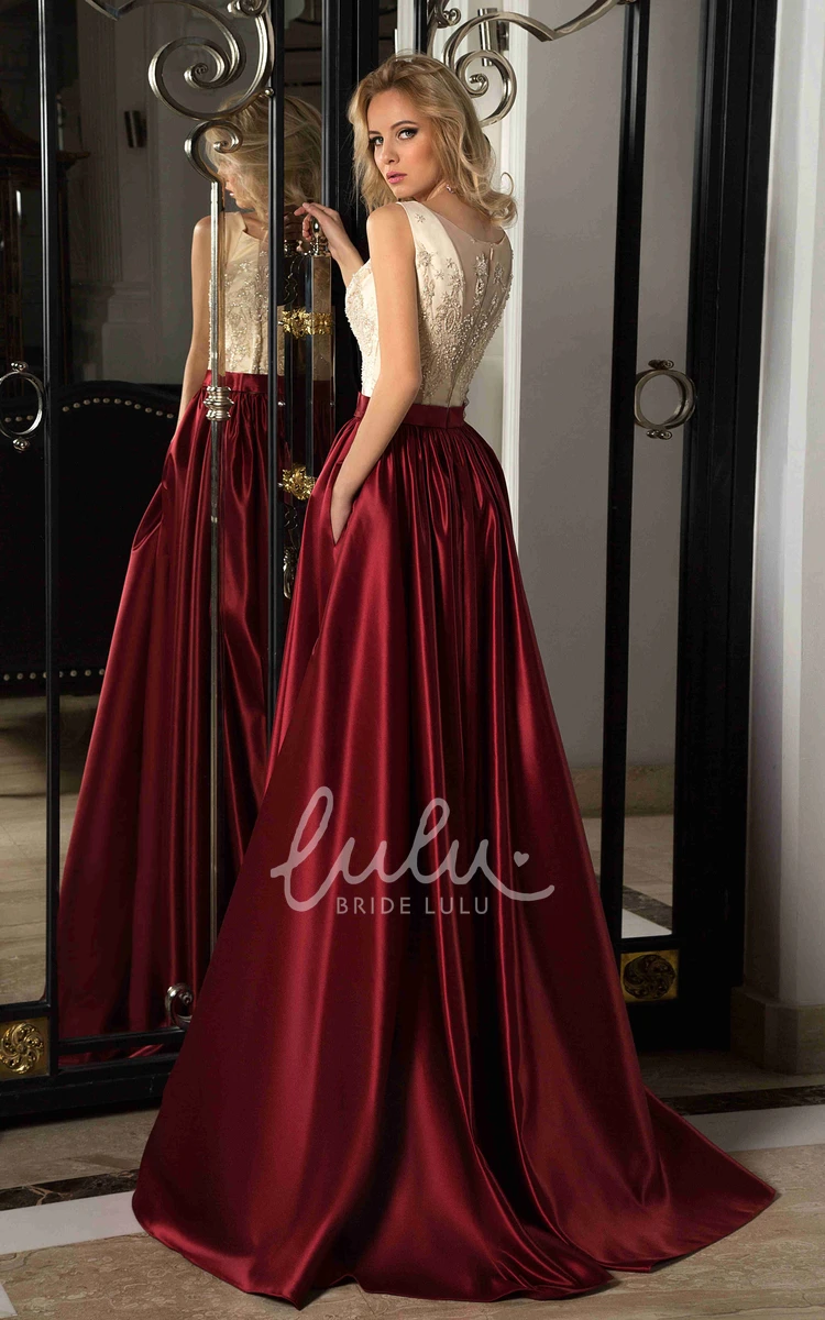 Satin A-Line Formal Dress with Embroidery and Cap Sleeves