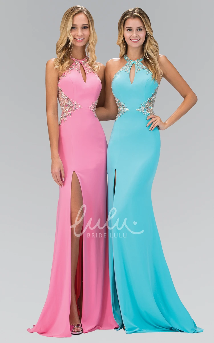 Flowy Sheath Jersey Dress with V-Neck and Beading for Prom