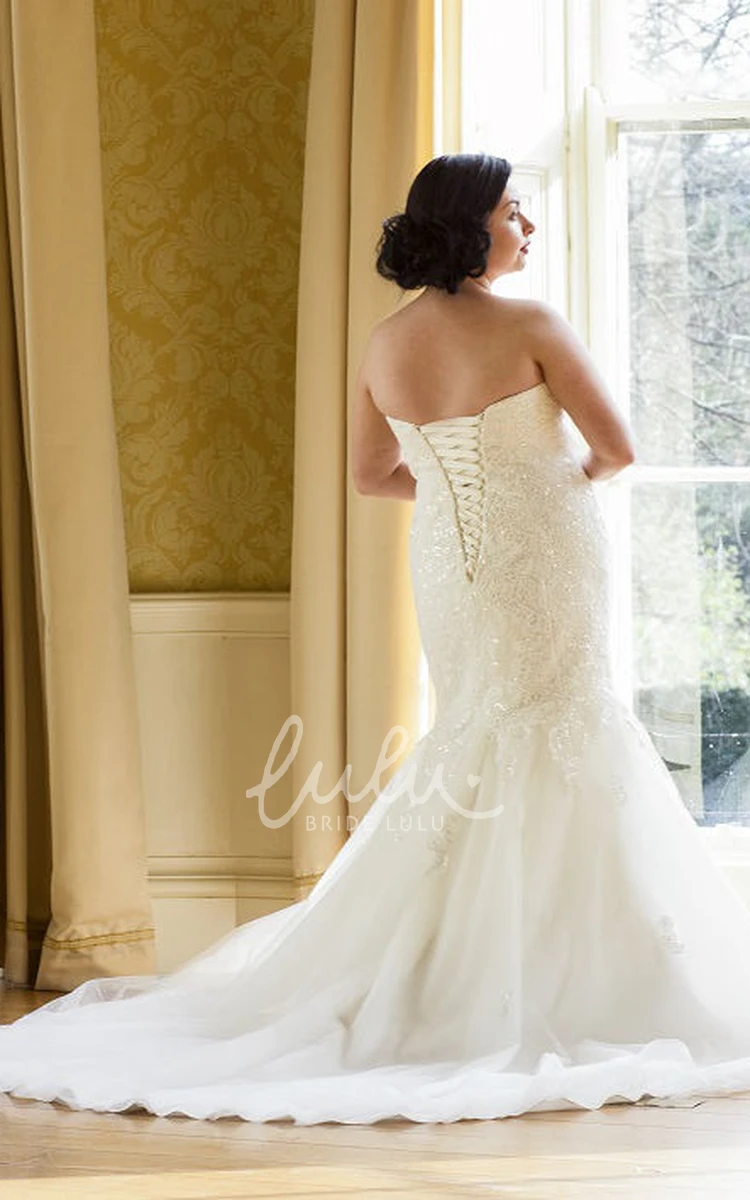 Mermaid Organza Lace-Up Bridal Gown with Removable Short-Sleeve Lace Top