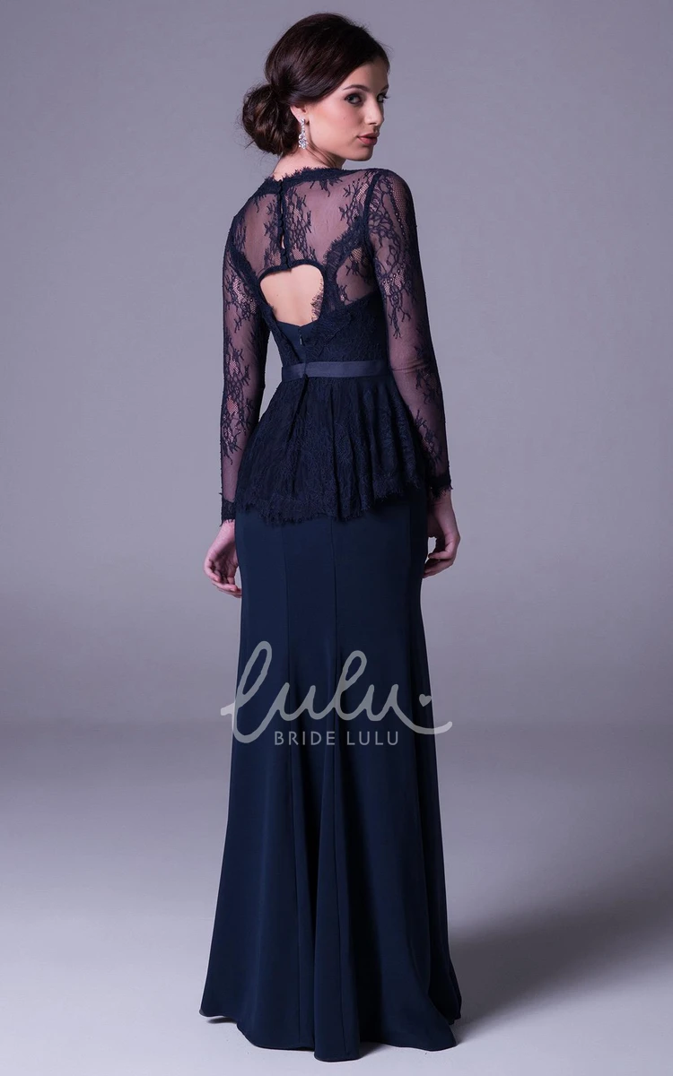 Long-Sleeve Lace Square-Neck Prom Dress with Broach Elegant Sheath Formal Dress