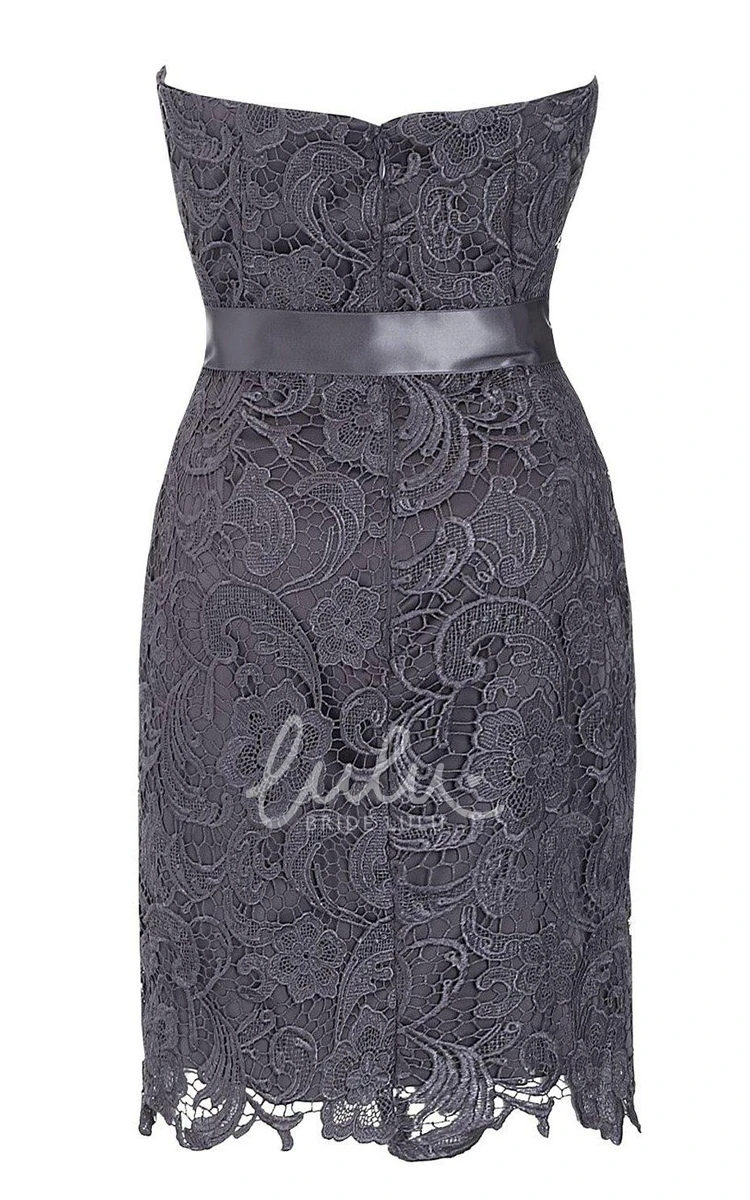 Lace Strapless Sheath Formal Dress with Bow Tie