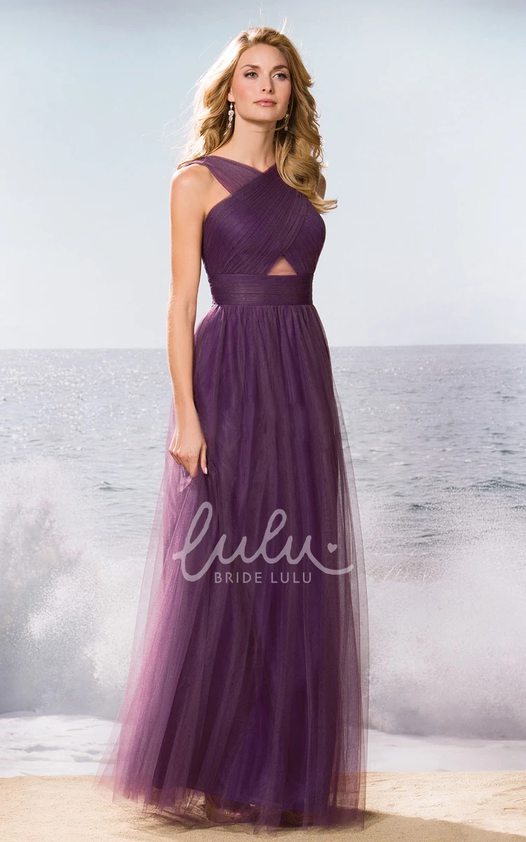 Sleeveless Tulle Gown With Pleats And Keyhole Romantic Sleeveless Tulle Bridesmaid Dress with Pleats and Keyhole