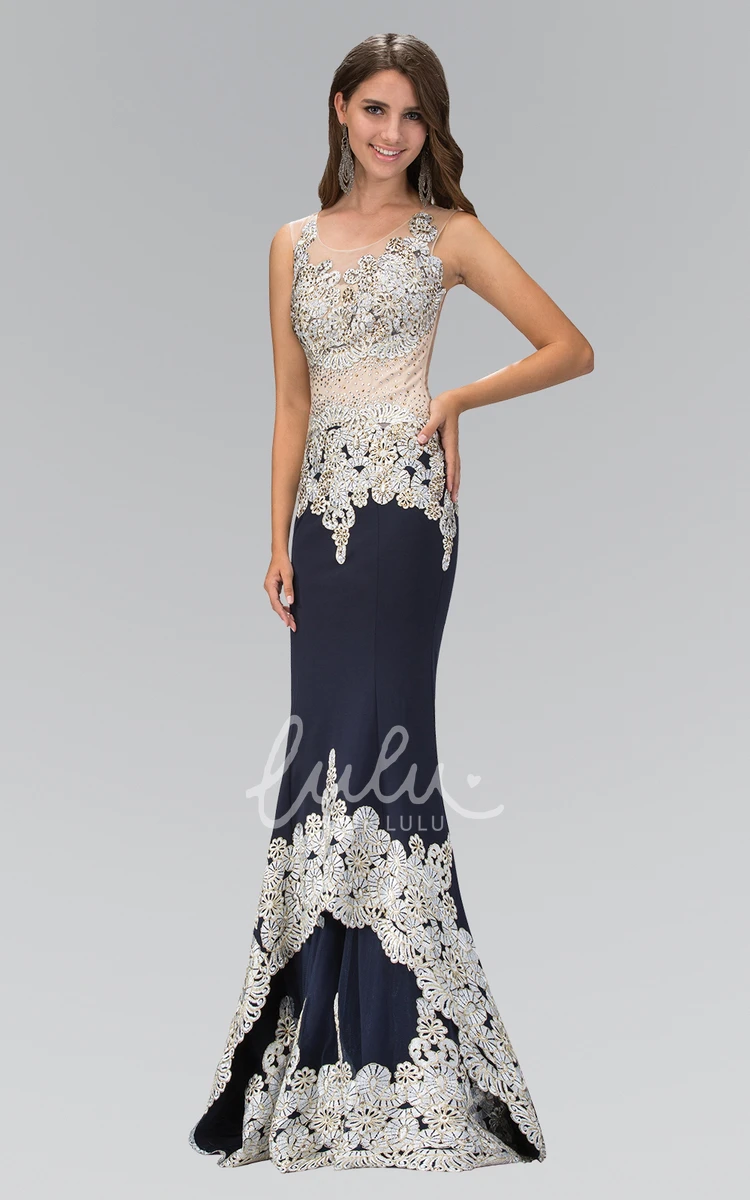 Sleeveless Sheath Dress with Illusion Detail Appliques and Sequins