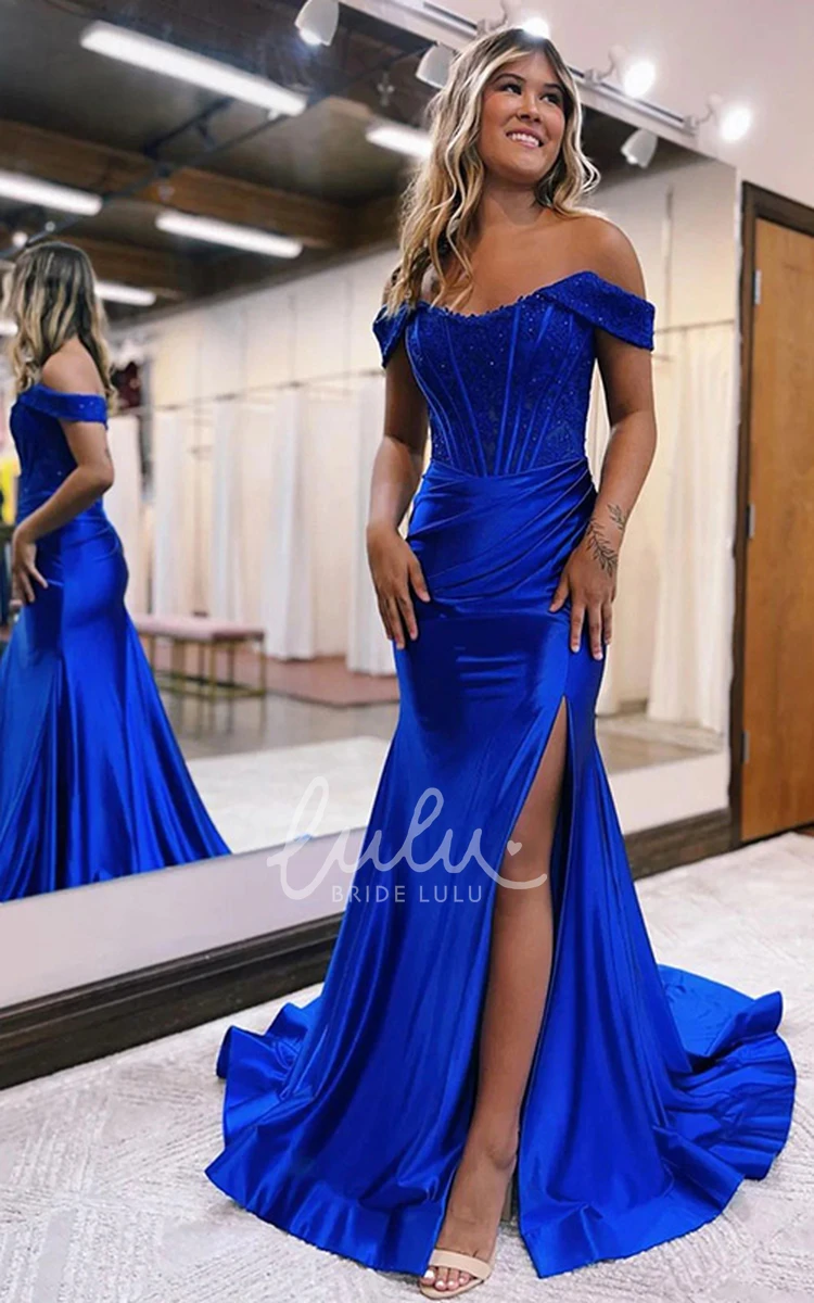 Sequin Mermaid Evening Dress with Open Back Split Front Glamorous Gown