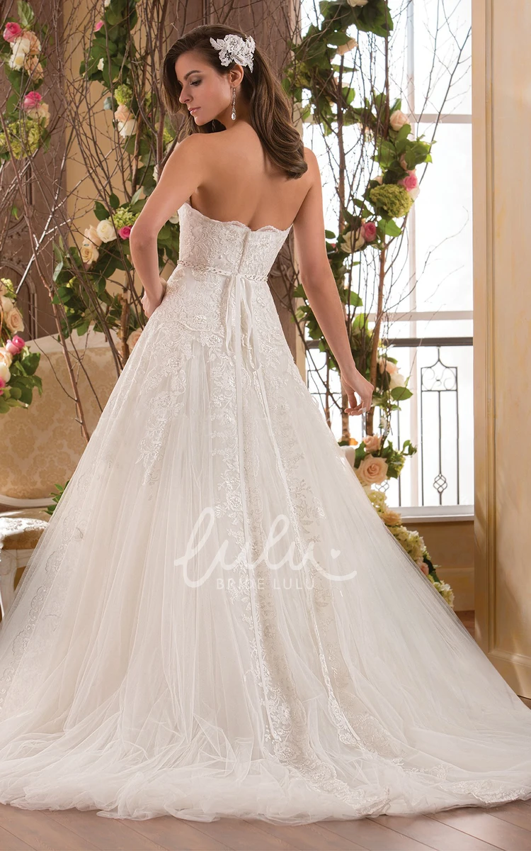 A-Line Wedding Dress with Appliques and Sequined Waistline