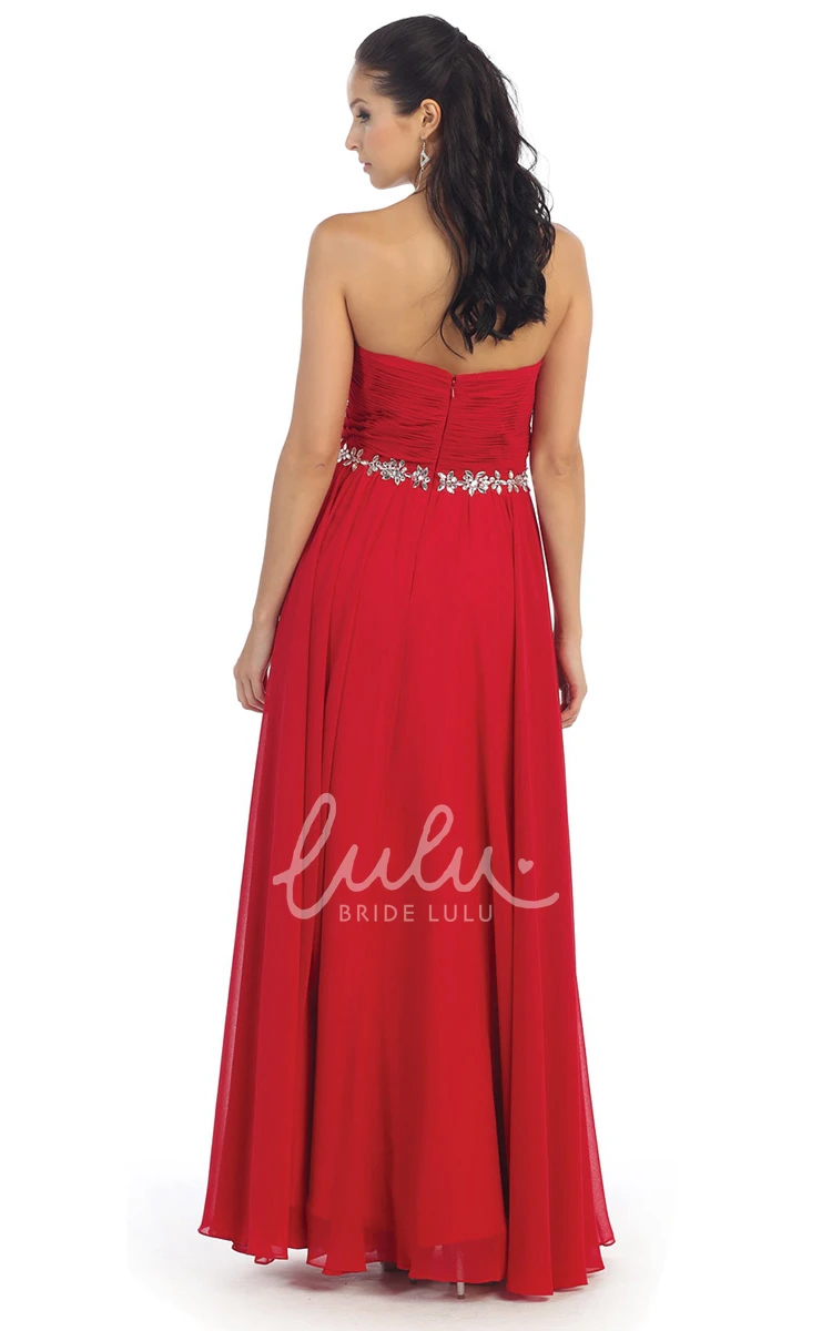 Sweetheart A-Line Chiffon Dress with Ruching and Waist Jewelry Elegant Dress