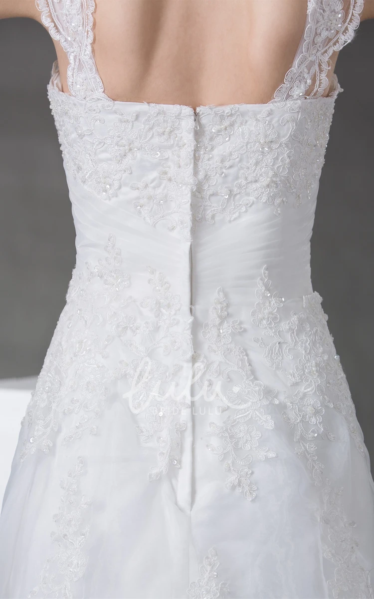 Lace A-Line Wedding Gown with Ruching and Beading Strapped Sleeveless