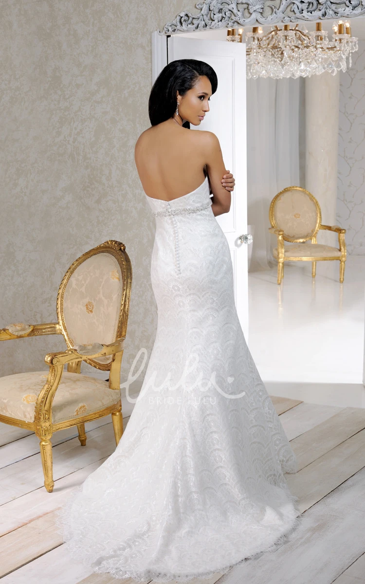 Lace Beaded Wedding Dress with Sweep Train Long Sweetheart