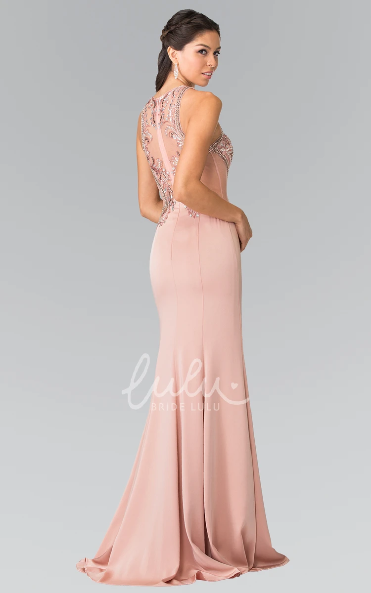 Sleeveless Sheath Jersey Illusion Dress with Beading and Sequins Classy Prom Dress