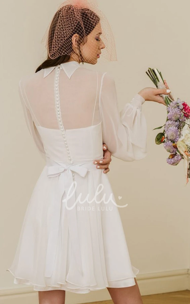 Casual Lace Long Sleeve A Line Wedding Dress with Short Length and Jewel Neckline Simple Wedding Dress