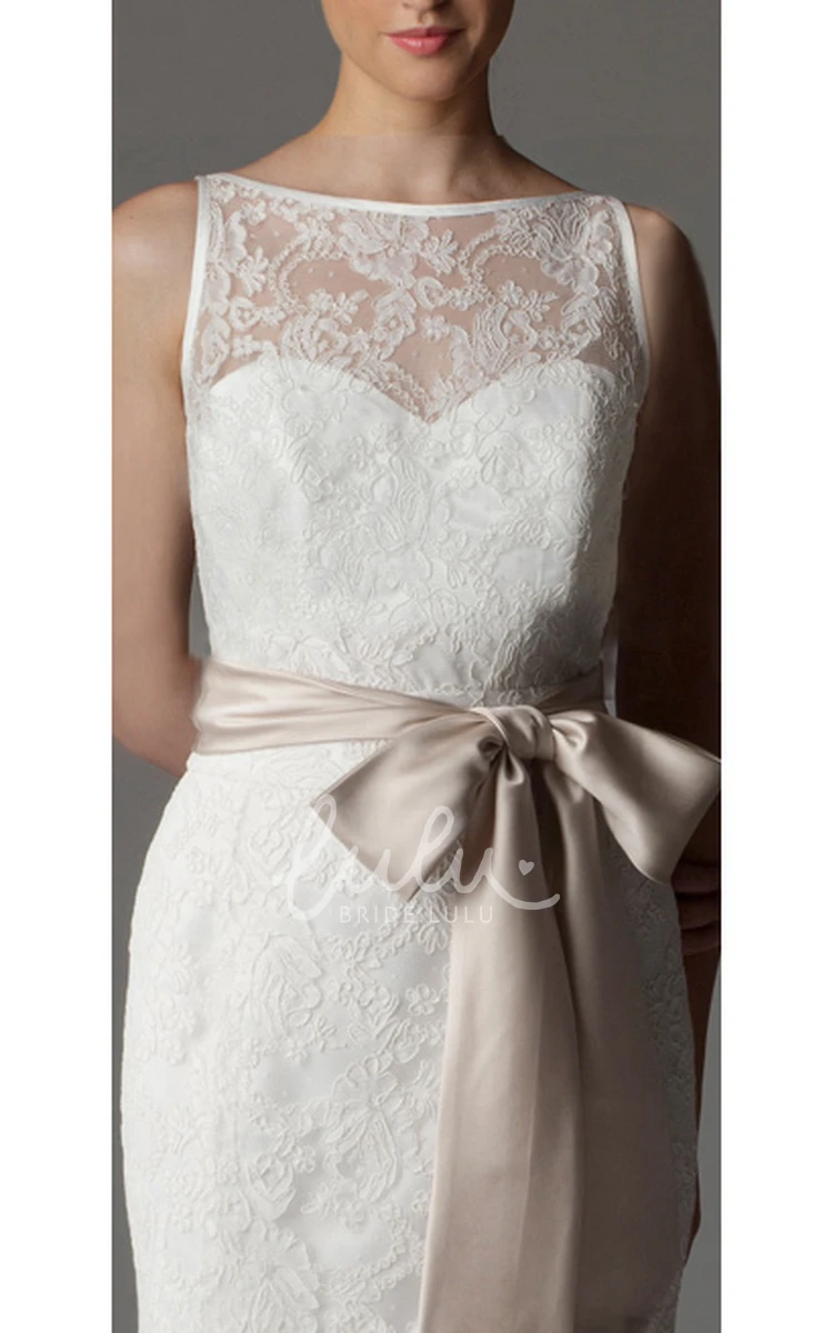 Lace Sheath Wedding Dress with Bateau Neck and Bow Detail