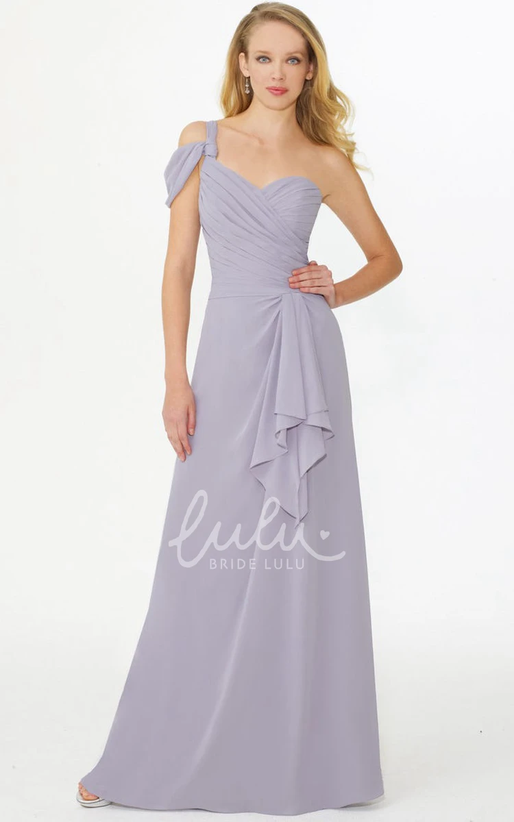 Criss-Cross Draped One-Shoulder Chiffon Bridesmaid Dress Sleeveless