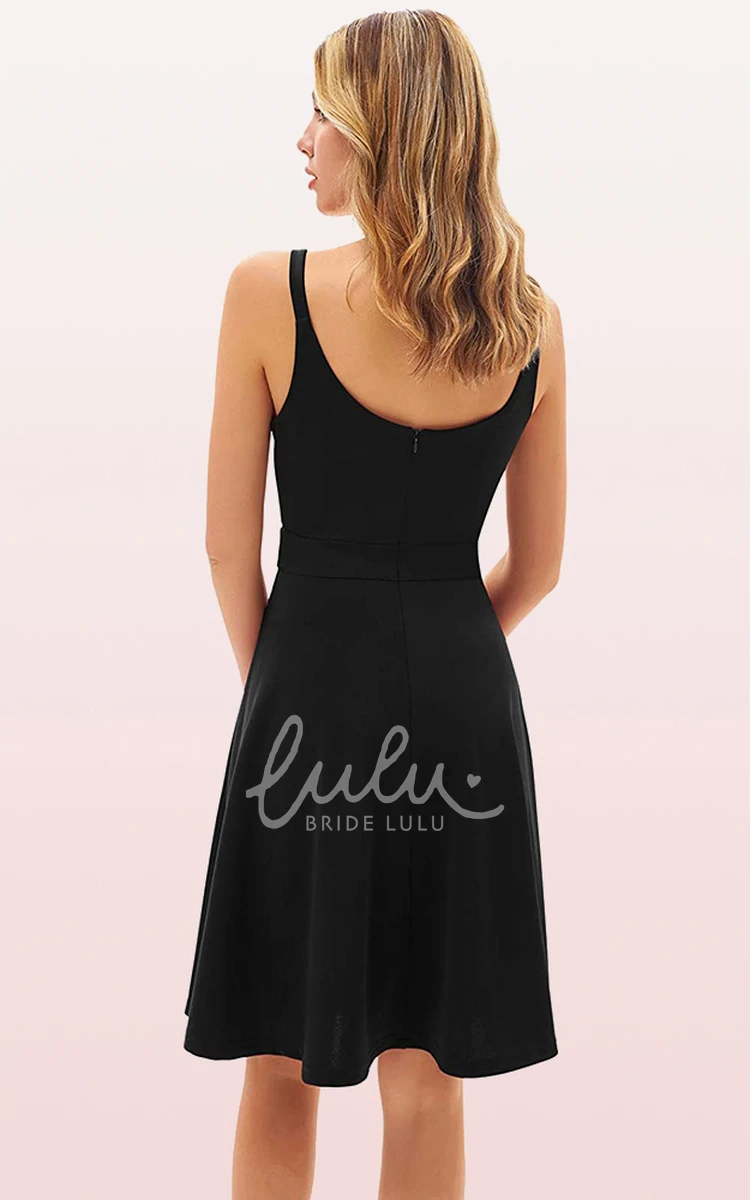 Sleeveless A Line Jersey V-neck Cocktail Dress with Ruffles Casual Prom Dress