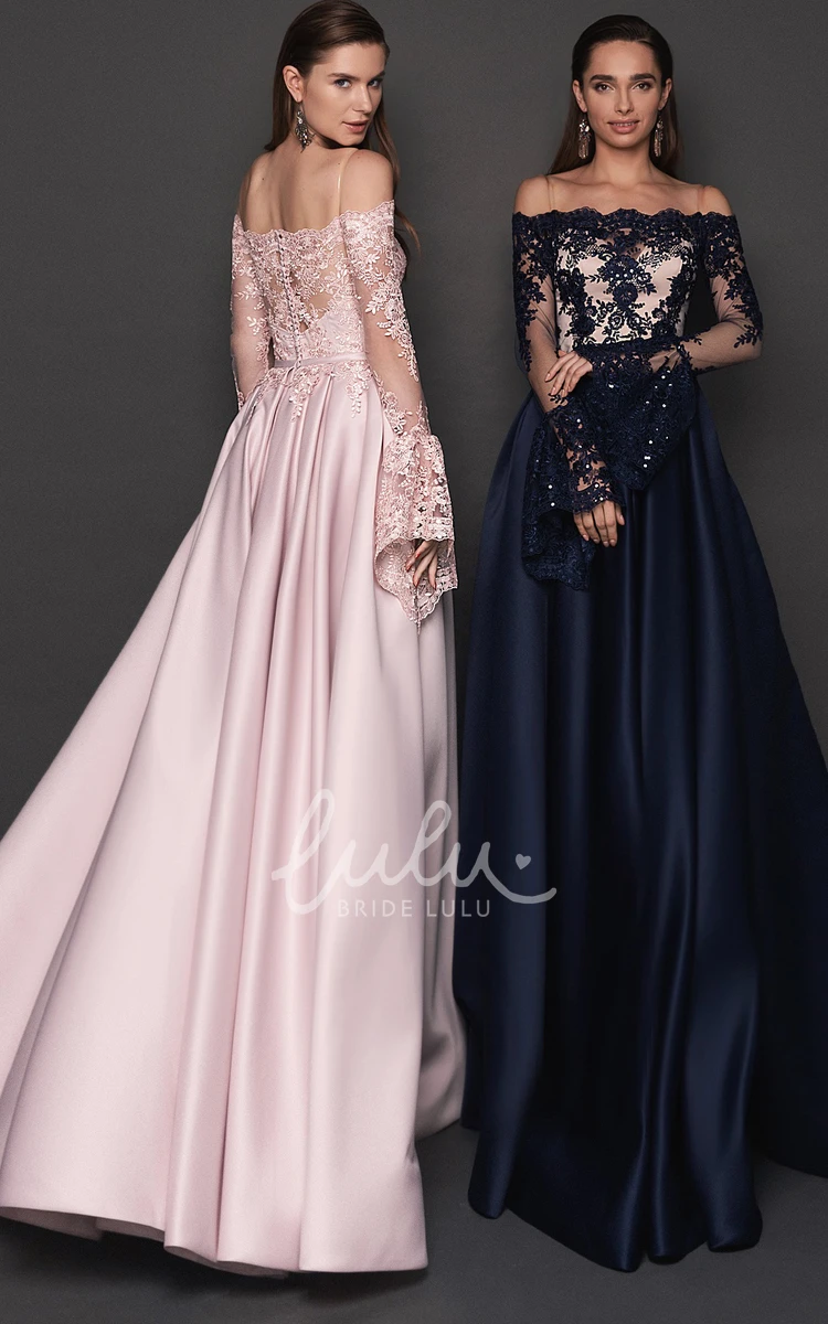 Off-Shoulder Lace A-Line Long Sleeve Evening Dress Romantic Charm