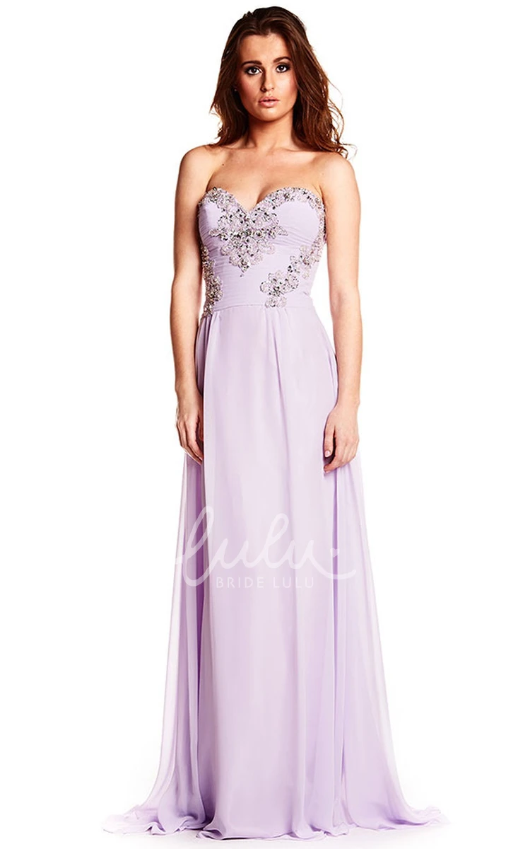 Sweetheart Chiffon Prom Dress Ruched Beaded Lace-Up Sleeveless Elegant