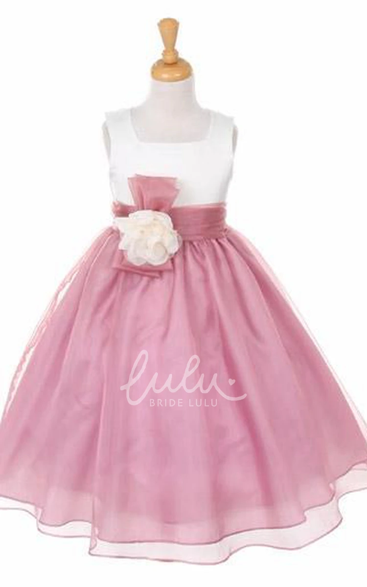 Flower Girl Dress with Floral Organza & Satin Bowed Sash 2024 Collection