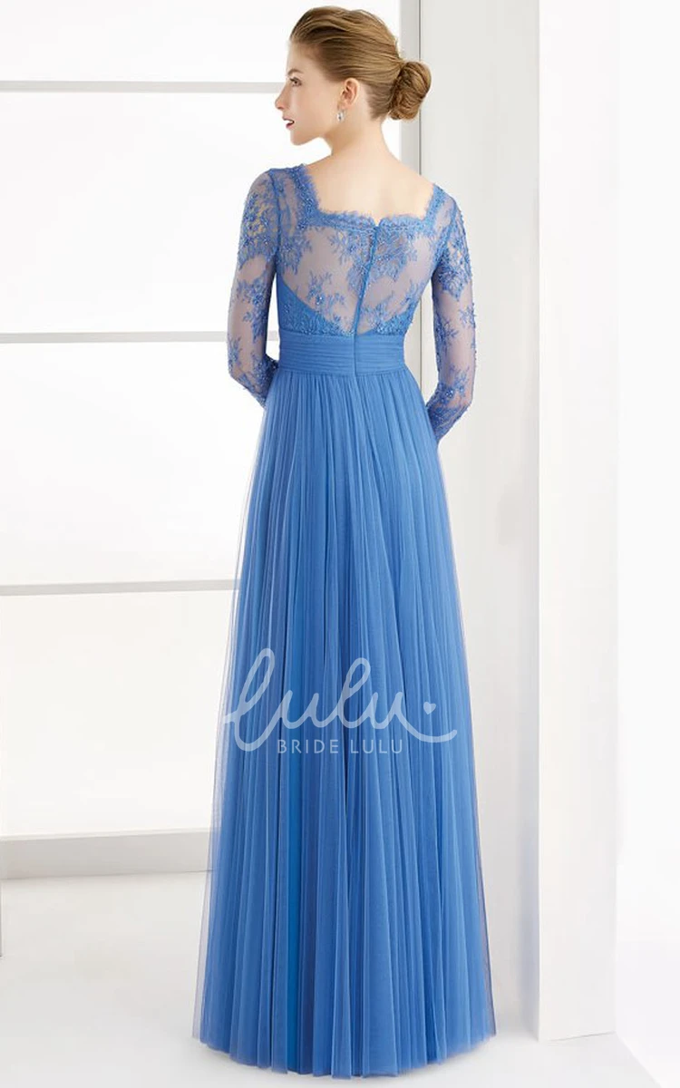 Lace V-neck Tulle Prom Dress with 3/4 Sleeves Prom Dress