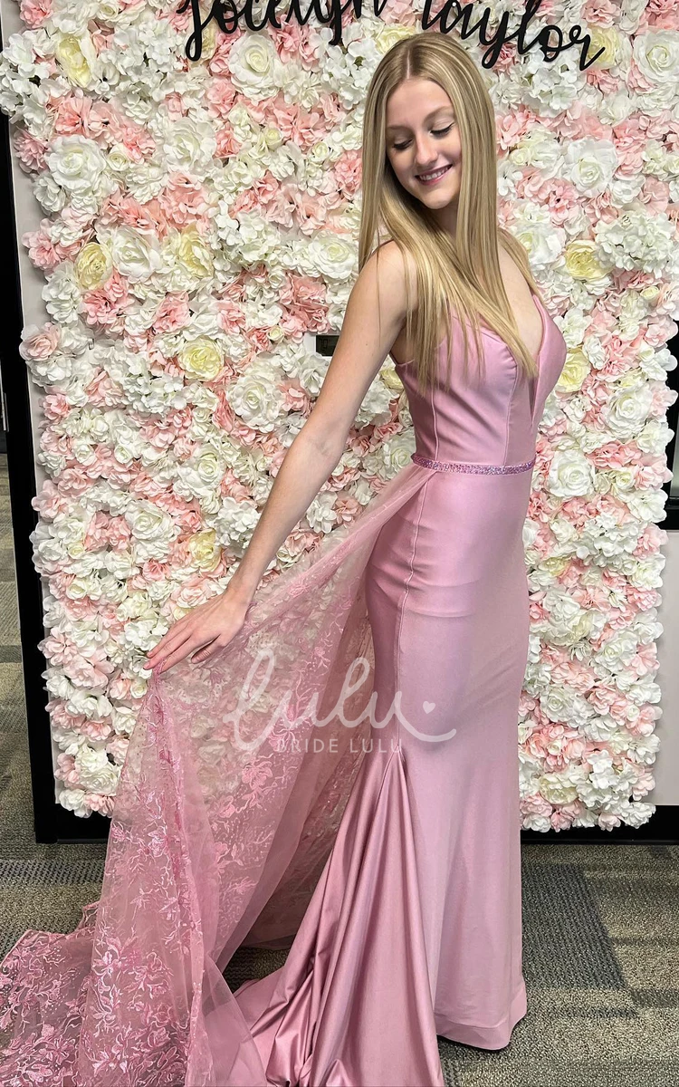 Romantic Trumpet Prom Dress with Open Back and Sash