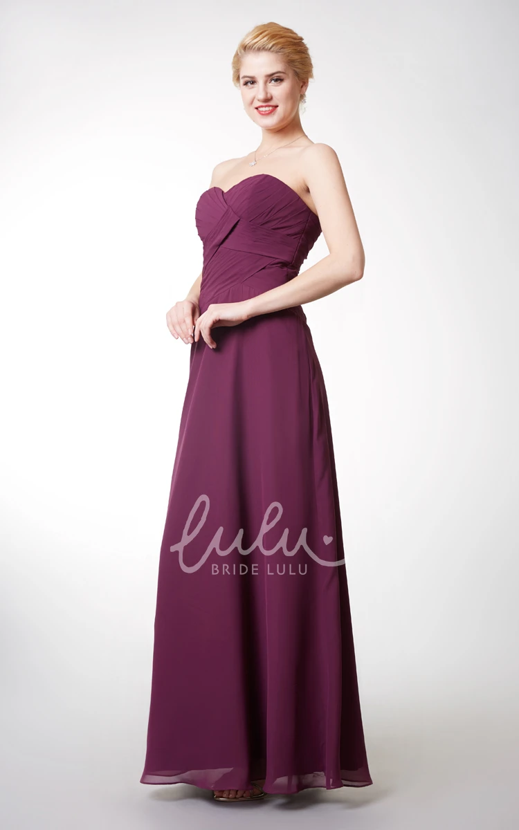 Long Chiffon Bridesmaid Dress with Sweetheart Neckline and Ruching