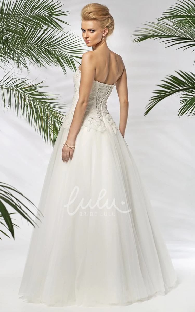 Strapless Floral A-Line Tulle Wedding Dress with Beading and Appliques