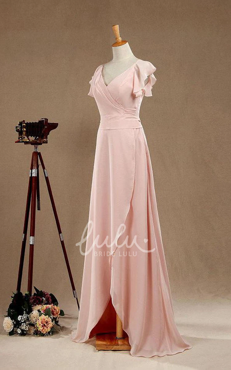 Blush Long Bridesmaid Dress with Flowy Chiffon Fabric and Elegant Design