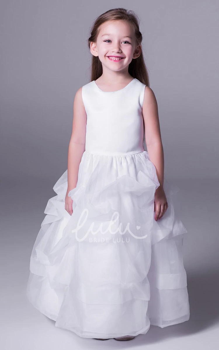 Pick-Up Satin A-Line Flower Girl Dress Scoop-Neck Sleeveless Floor-Length