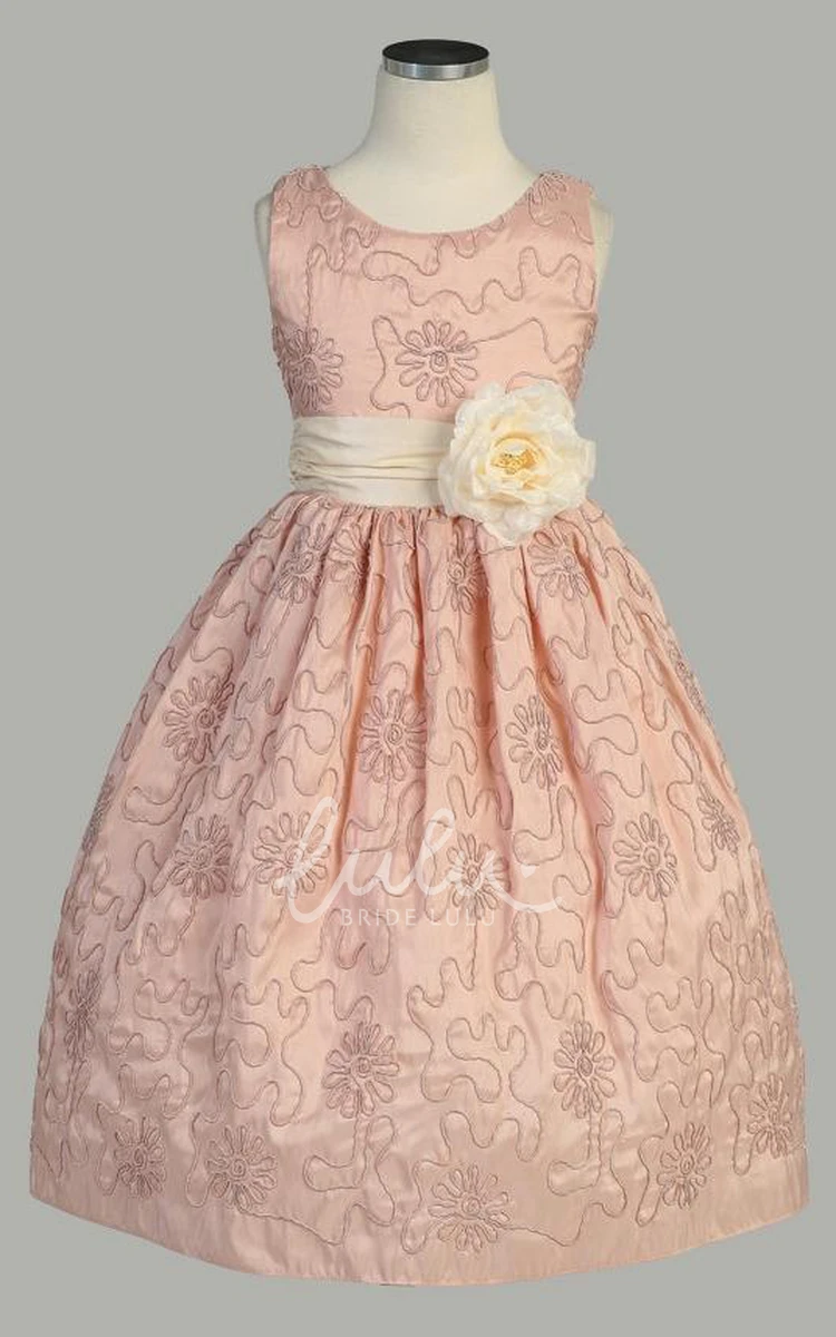 Floral Taffeta Tea-Length Flower Girl Dress Unique 2024 Wedding Dress