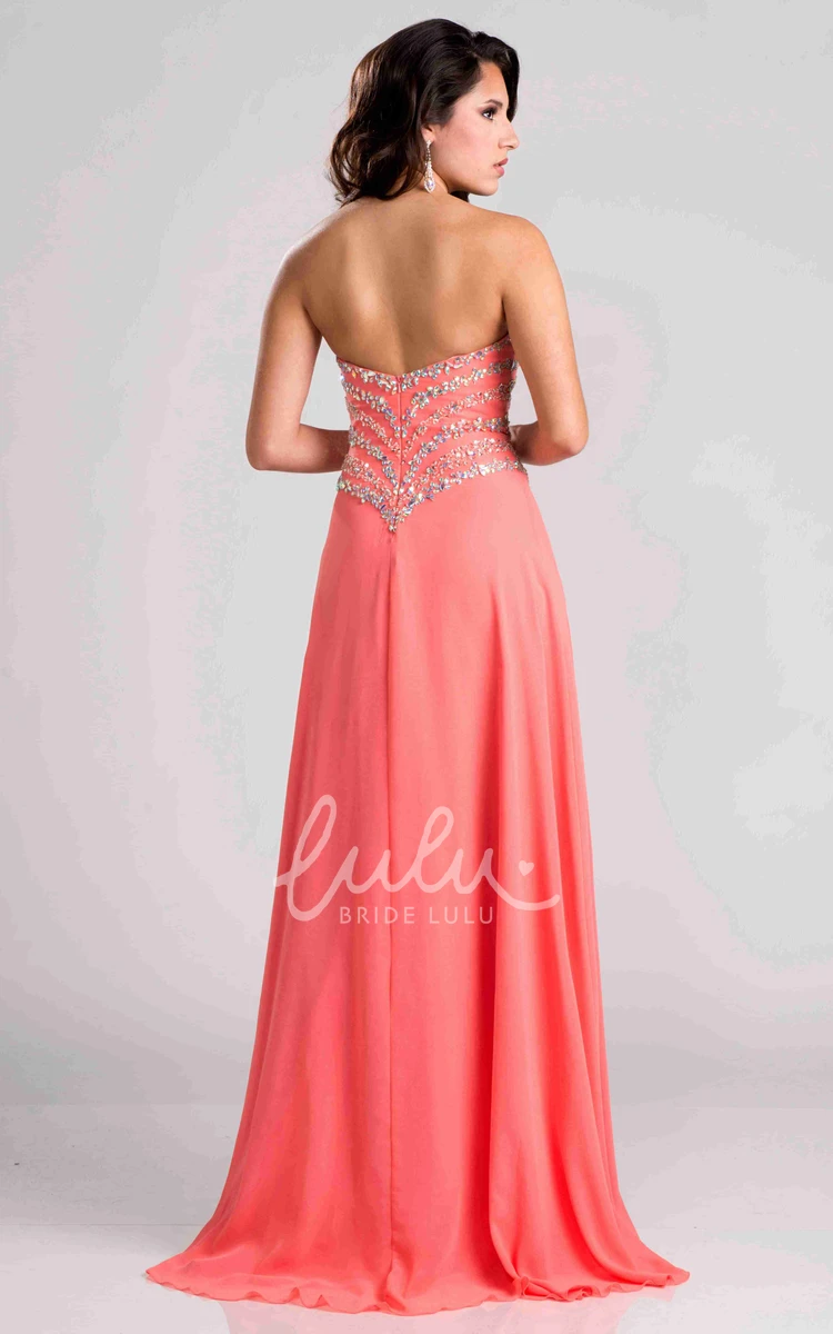 Crystal Sweetheart Chiffon A-Line Prom Dress with Side Slit and Detailed Embellishments