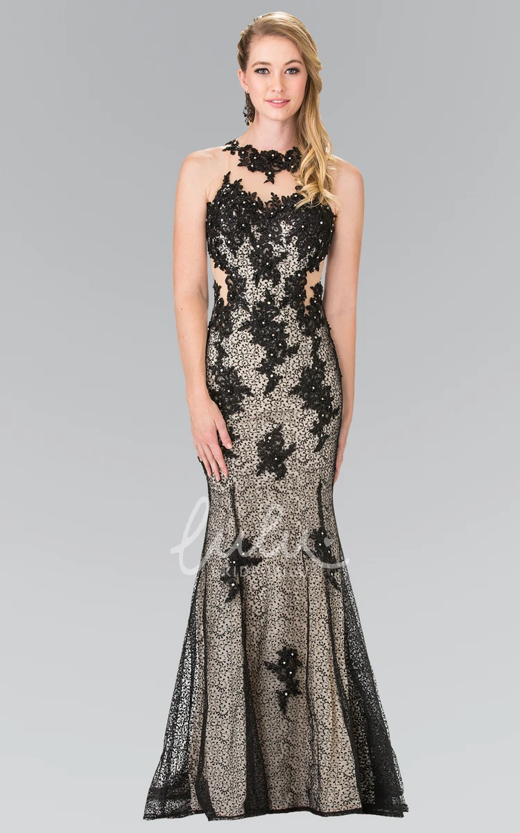 Trumpet Lace Illusion Formal Dress with Jewel-Neck and Appliques