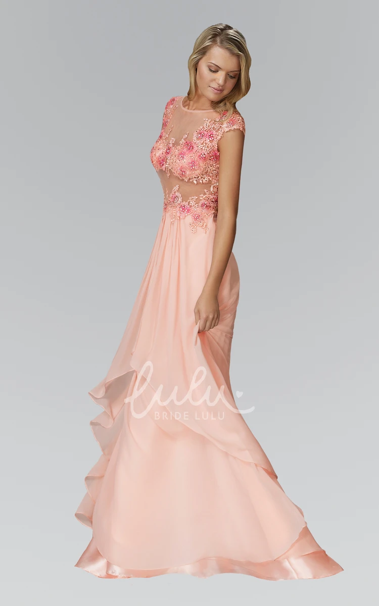 Scoop-Neck Chiffon Satin Dress with Appliques and Draping for Bridesmaids