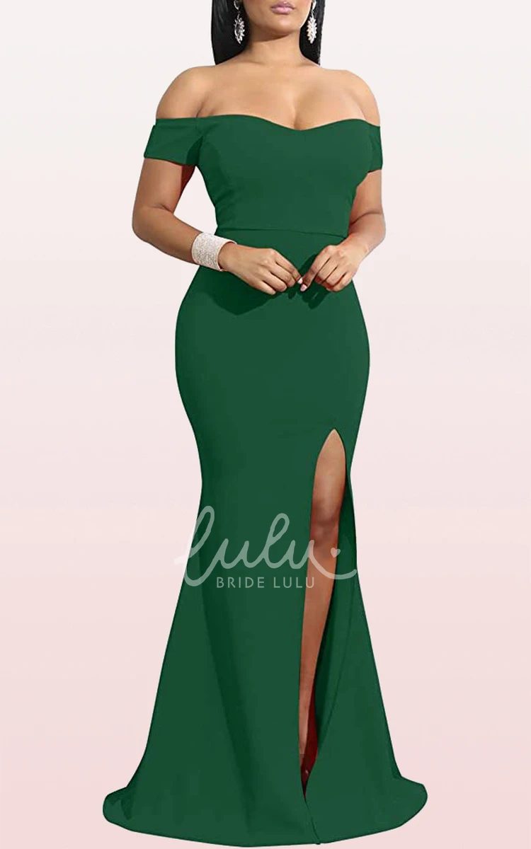 Off-the-Shoulder Mermaid Sleeveless Formal Dress Romantic Split Front Jersey